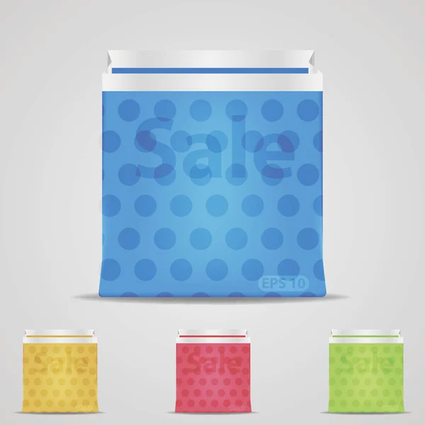 Colorful shopping bag on white background with stickers — Stock Vector