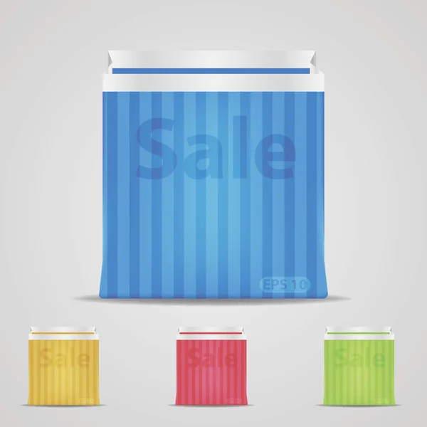 Kleurrijke boodschappentas op witte achtergrond met stickers — Stockvector