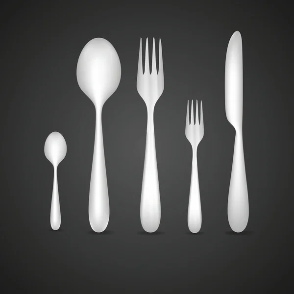 Fourchette, couteau et cuillère. Illustration vectorielle photo-réaliste . — Image vectorielle