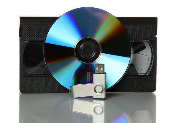 Videotape com DVD e stick USB — Fotografia de Stock