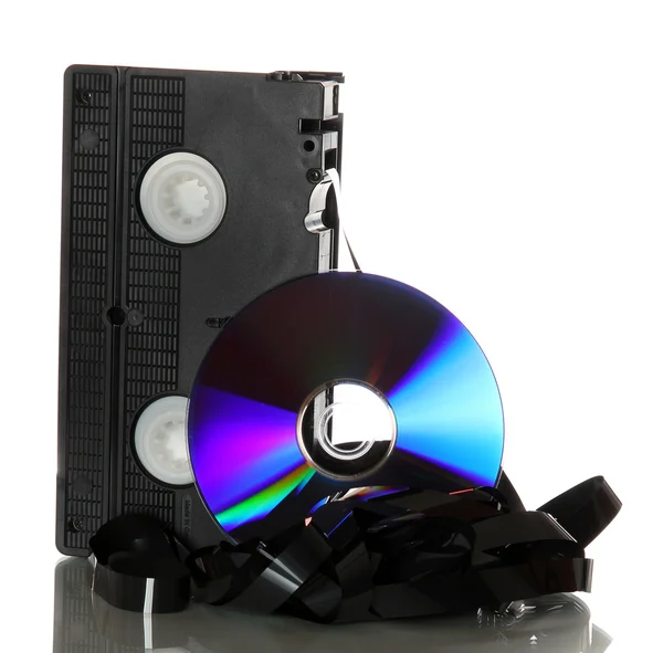 Skadade videoband med dvd — Stockfoto