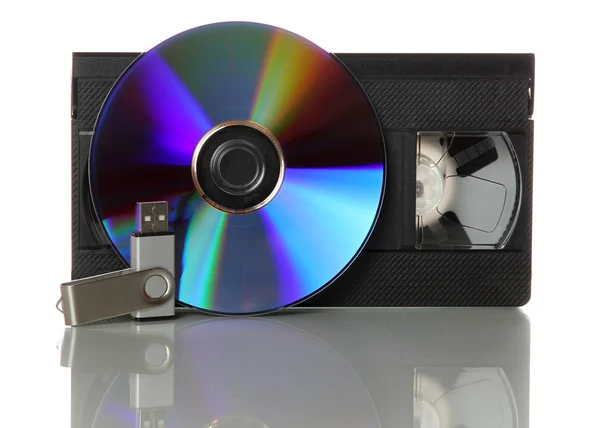 Videocassetta con cd e chiavetta usb Foto Stock