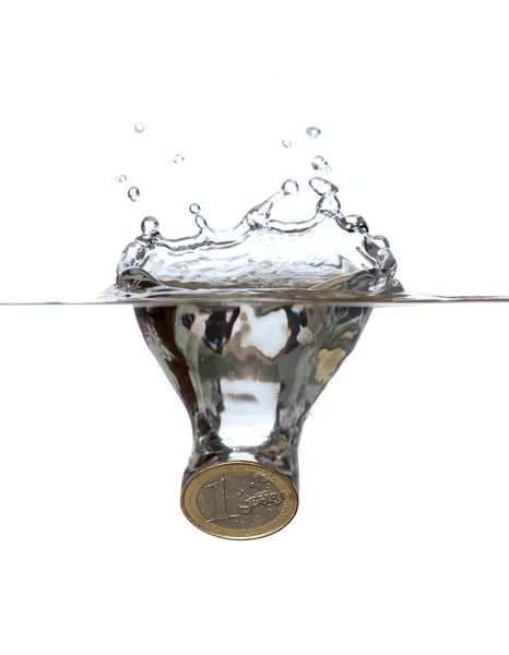 Euro falling in water — Stock Photo, Image