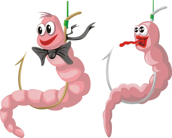 Worms on a hook - bait — Stock Illustration Worms on a hook - bait Vector Graphics