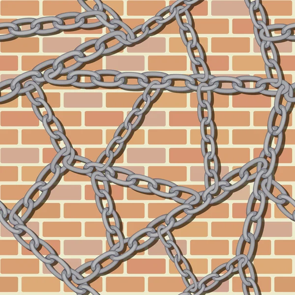 Chain on brick wall seamless background — Stock Vector