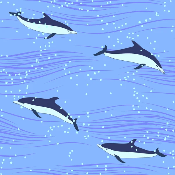 Delfines en el fondo sin costura del mar — Archivo Imágenes Vectoriales