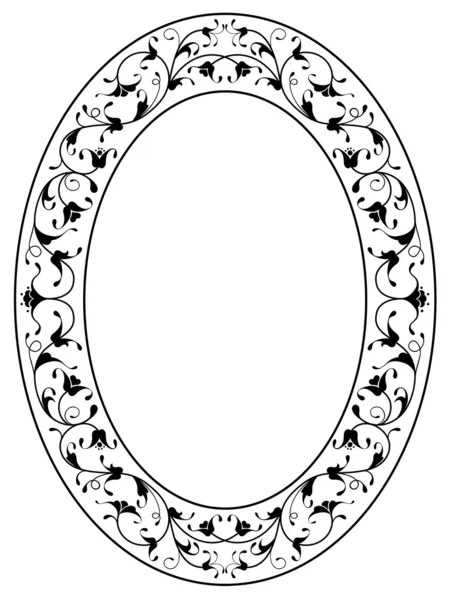 Oriental floral ornamental black oval frame — Stock Vector