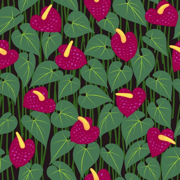 Seamless anturium flower pattern background — Stock Vector