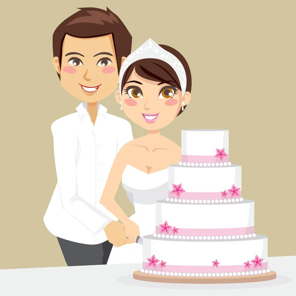 Corte de pastel de boda — Vector de stock