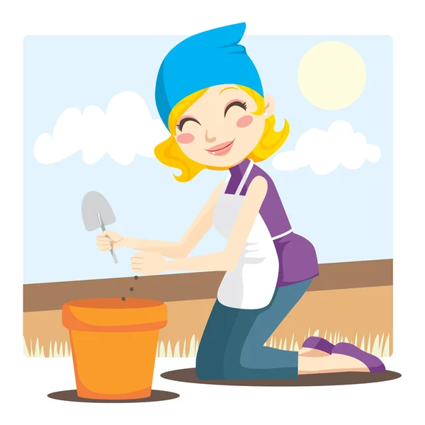 Woman Planting Seeds — Stock Vector