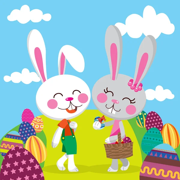 复活节小兔子夫妇 — 图库矢量图片
