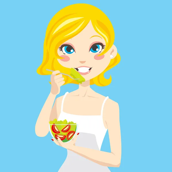 Vrouw die salade eet — Stockvector