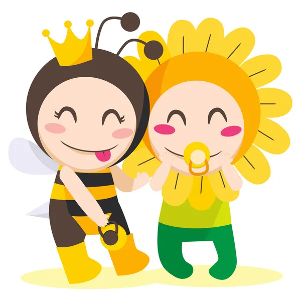 Reina abeja quiere flor — Vector de stock