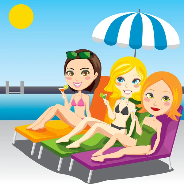Mulheres tomando banho de sol — Vetor de Stock