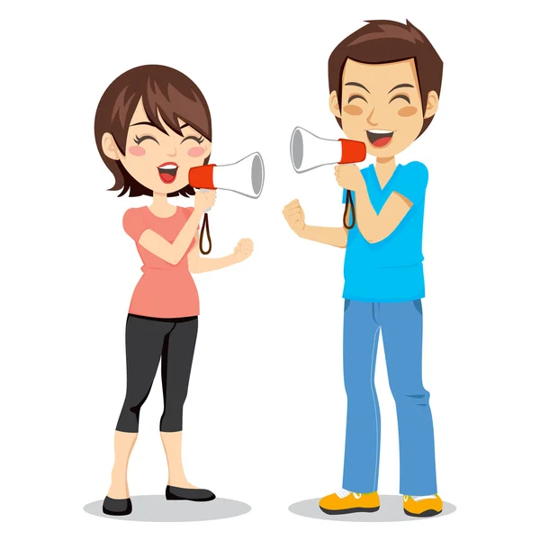 Couple mégaphone — Image vectorielle