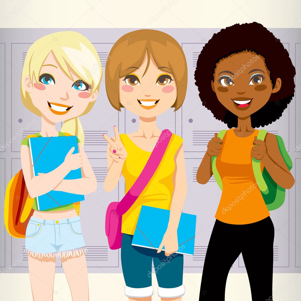 three girl friends cartoon