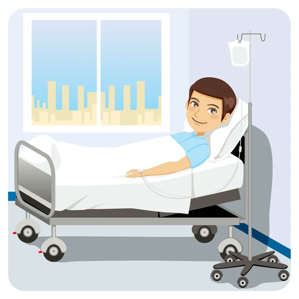 Hombre en cama de hospital — Vector de stock