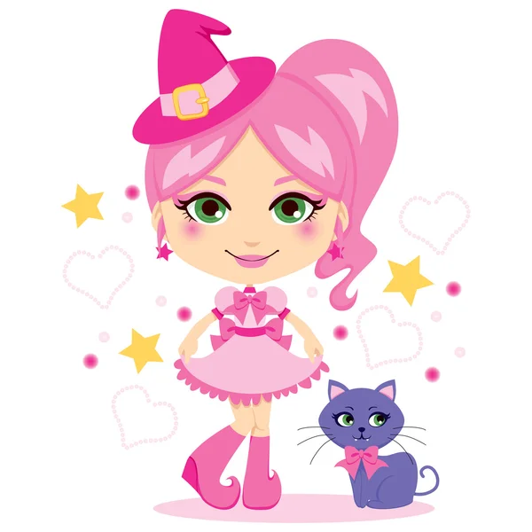 Cute Pink Witch — Stock Vector