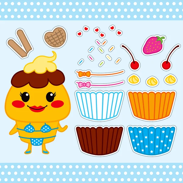 Poupée en papier Cupcake mignon — Image vectorielle