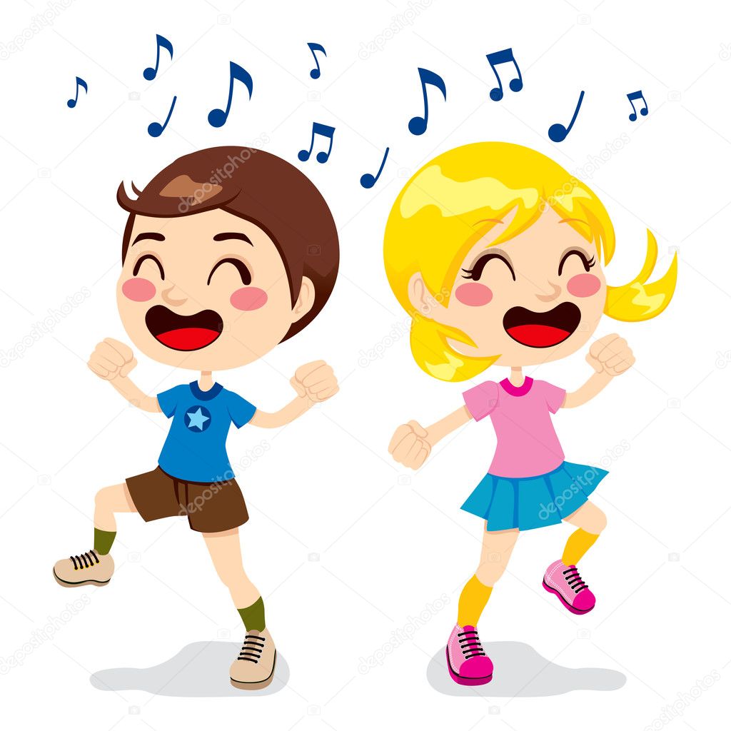 young kids singing and dancing clipart