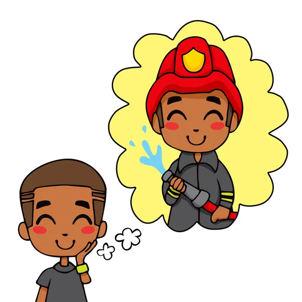 Schattig brandweerman jongen — Stockvector