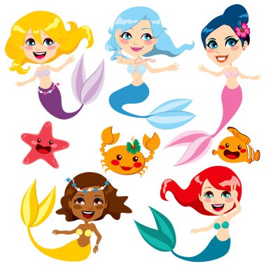 Cute Colorful Mermaids clipart