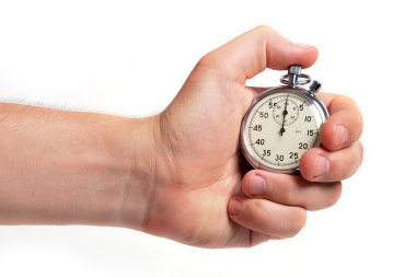 Man's hand holding stopwatch clipart