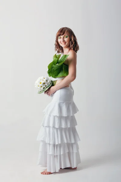 stock image Happy woman with wedding bouquet