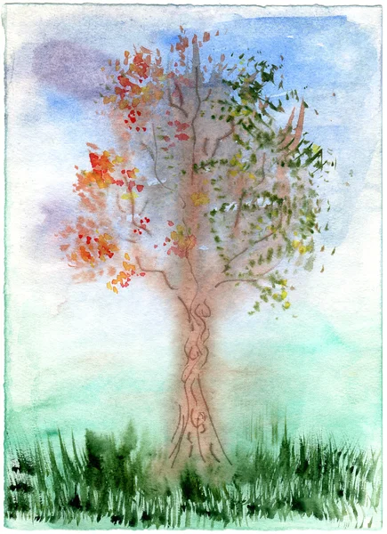 Vatten färg träd — Stockfoto