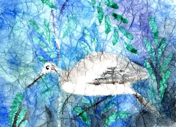 Akvarel volavka na tmavě modrá — Stock fotografie