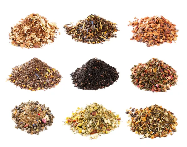 Colecția de ceai pe bază de plante izolată pe backgr alb — Fotografie, imagine de stoc