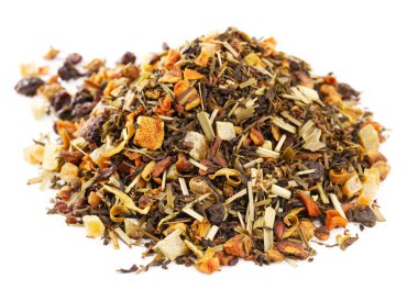 gevşek yaprak yeşil çay ve rooibos ile limon, portakal narenciye, ov