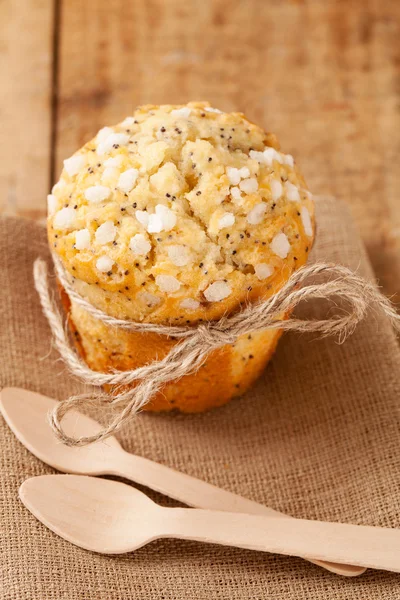 Poppy seed muffin in rustic style — Stock Photo, Image
