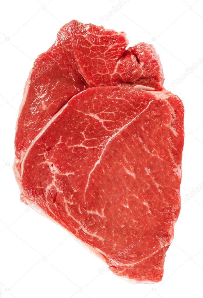 Raw casserole beef steak isolated on white
