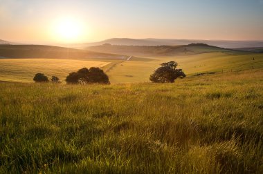 Summer sunrise over English countryside rural landscape clipart