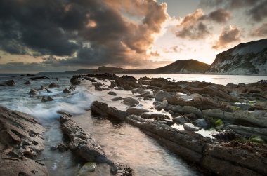 Sunrise okyanus manzara mupe defne jurassic coast İngiltere