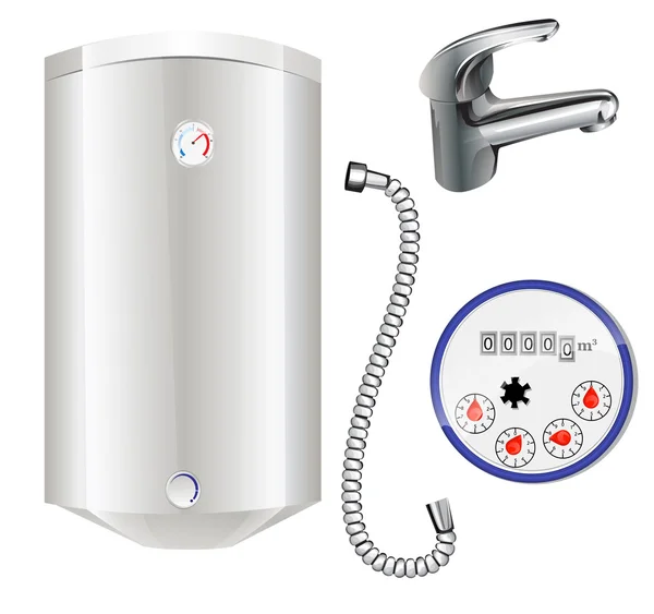Caldera para calentar agua y contador de agua — Vector de stock