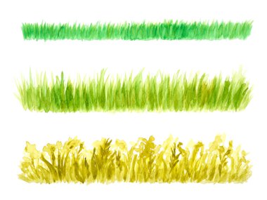 Three Grass Border Pieces Watercolor Hand Drawn and Painted clipart