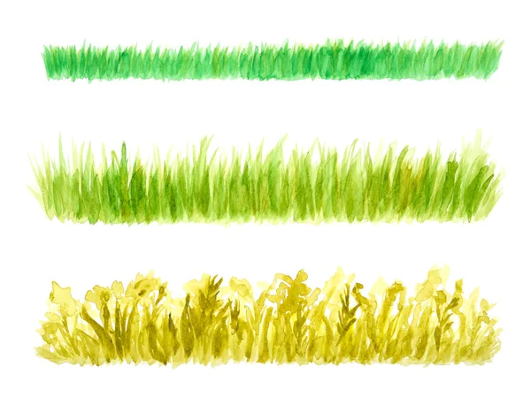 Çizilmiş ve boyalı üç çim kenar parçaları suluboya el — Stok fotoğraf