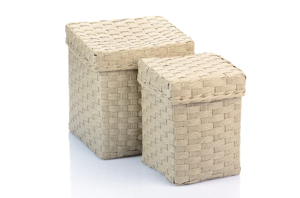 stock image Gray wicker boxes isolated on white