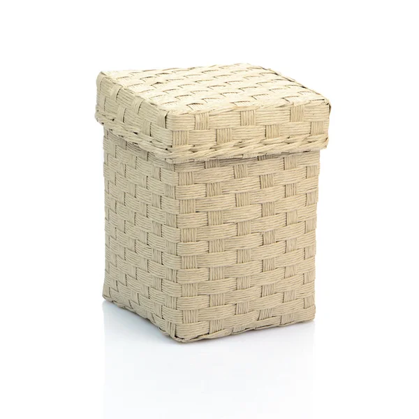 stock image Gray wicker box isolated on white