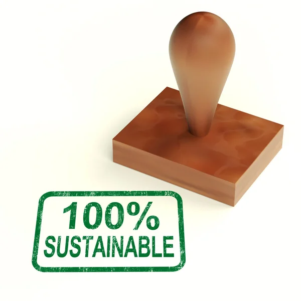 El sello cien por cien sostenible muestra el medio ambiente protegido y reciclado —  Fotos de Stock