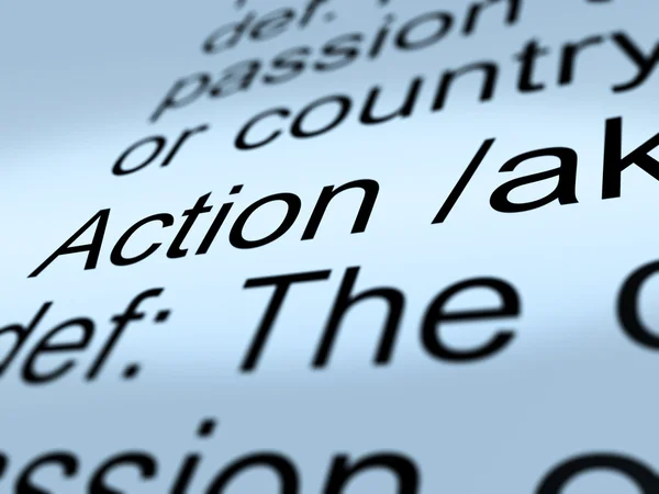 Action Definition Closeup Showing Acting Or Proactive — Stock Photo, Image