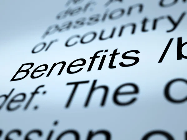 Benefícios Definição Closeup Mostrando benefícios ou recompensas de bônus — Fotografia de Stock