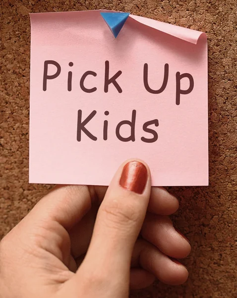 Pick Up Kids Message To Collect Children — Stock Photo, Image
