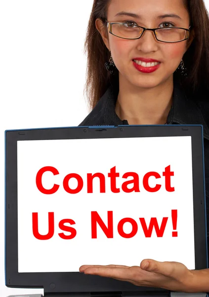 Contact Us Now Computer Message Shows Emailing — Stock Photo, Image