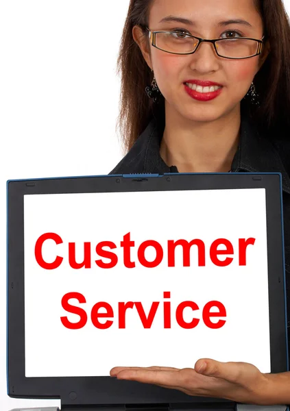 Customer Service Computer Message Shows Online Internet Help — Stock Photo, Image