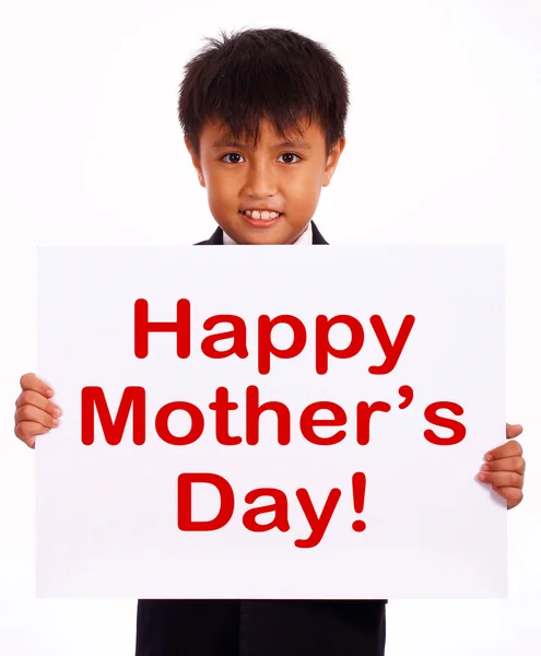 Kid segurando sinal feliz Dia das Mães — Fotografia de Stock