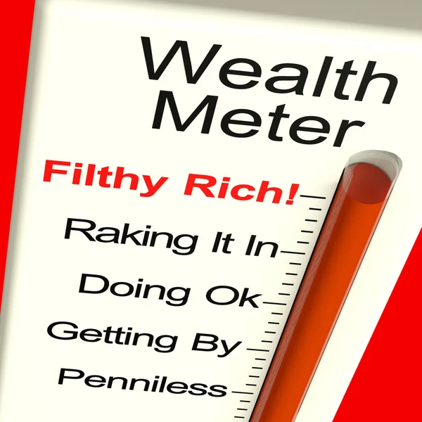 Bohatství měřič ukazovat peníze a být bohatý — Stock fotografie