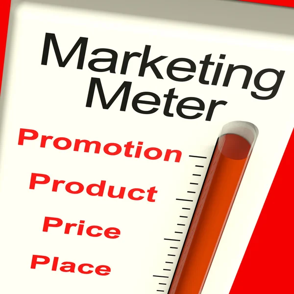Marketing Meter mit Produkt und Promotion — Stockfoto